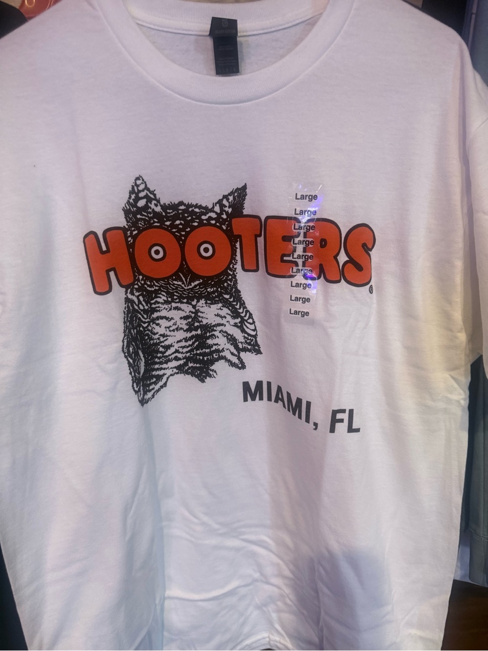 Hooters White T-Shirt with Orange & Black Logo Stack
